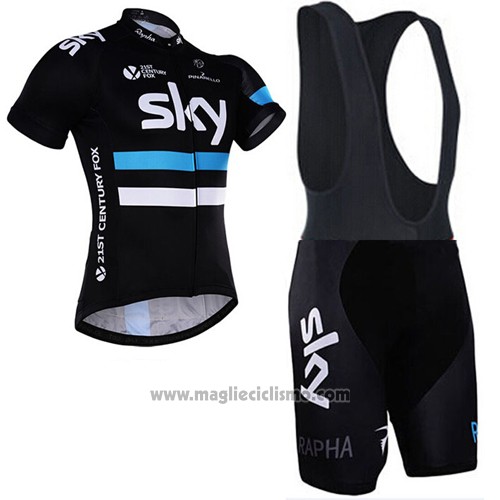 2016 Abbigliamento Ciclismo Sky Nero Manica Corta e Salopette